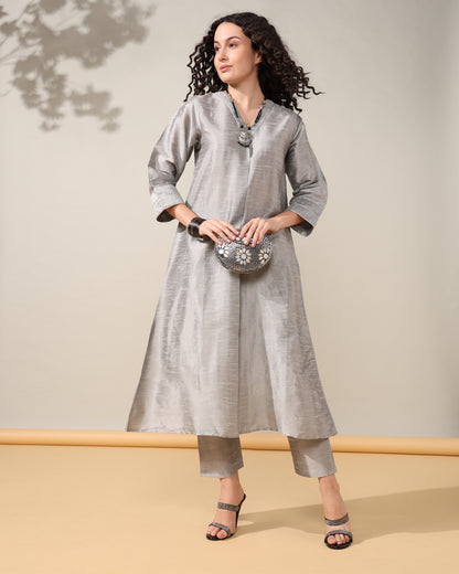 HOK ENSEMBLE - Grey Dupion silk Suit set