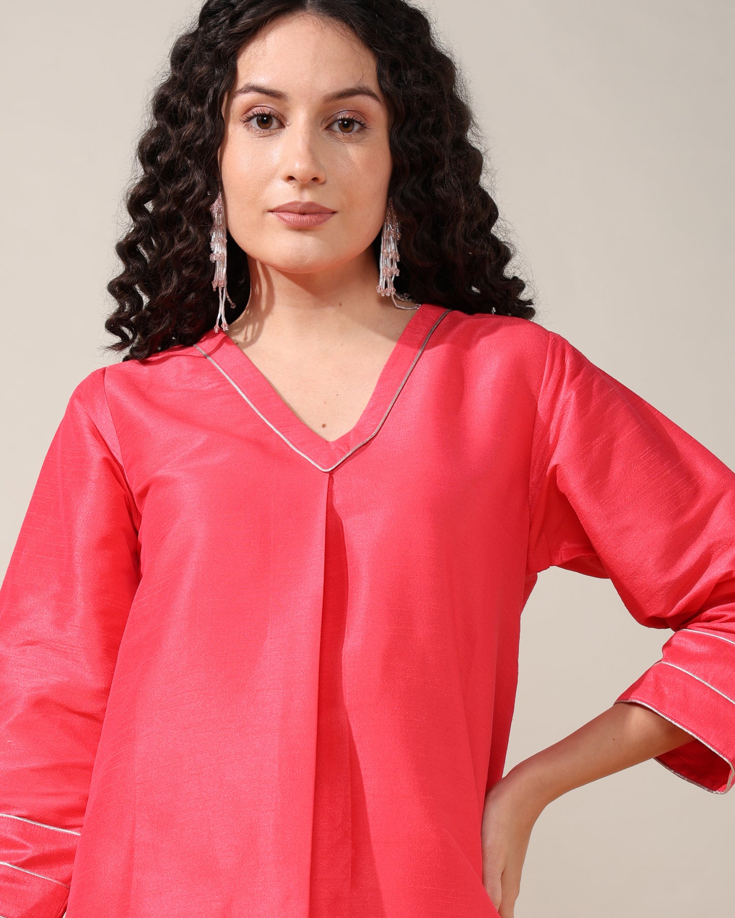 HOK ENSEMBLE - Hot Pink Dupion silk Suit set