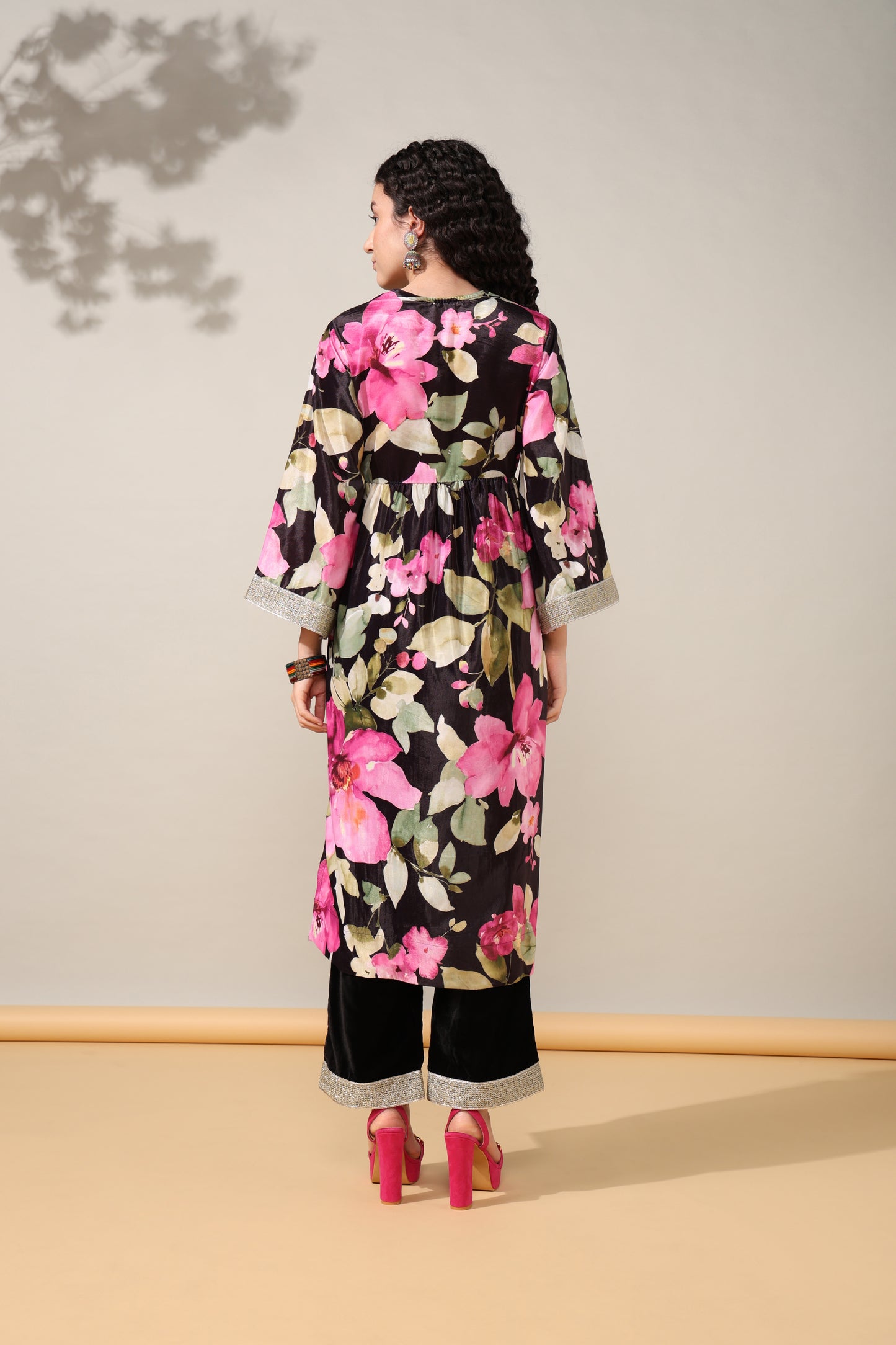 HOK ENSEMBLE - Printed Black floral Velvet Suit set