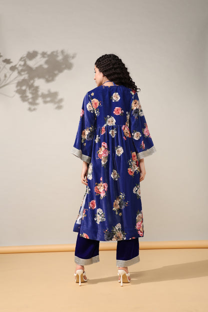 HOK ENSEMBLE - Printed Navy floral Velvet Suit set