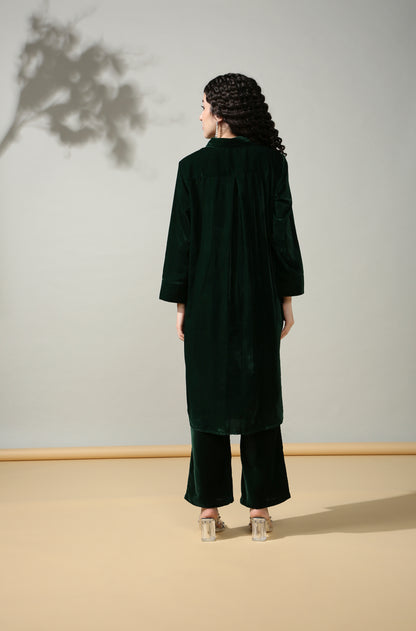 HOK ENSEMBLE - Green Velvet Long Coord set