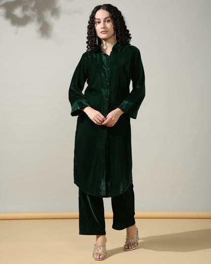 HOK ENSEMBLE - Green Velvet Long Coord set