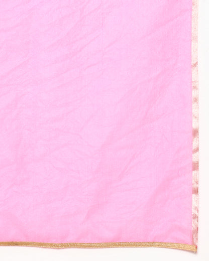 Pink golden Georgette satin suit with organza dupatta set of 3