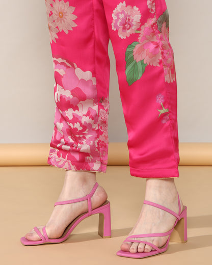 Pink golden Georgette satin suit with organza dupatta set of 3