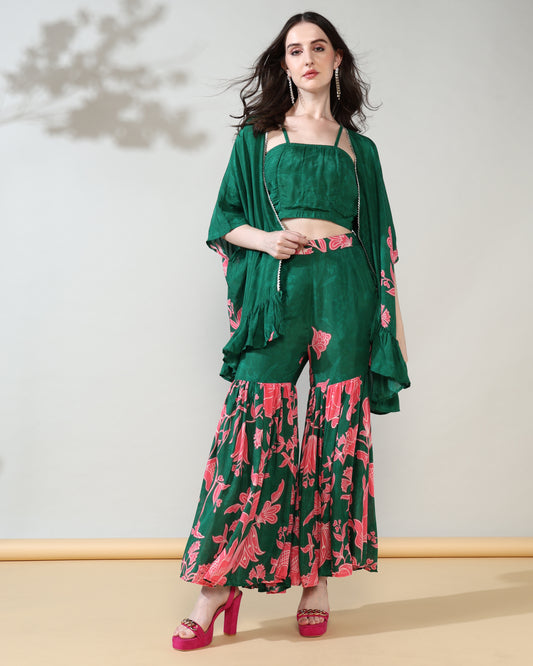 Peach Bloom Pure Muslin Sharara Set of 3