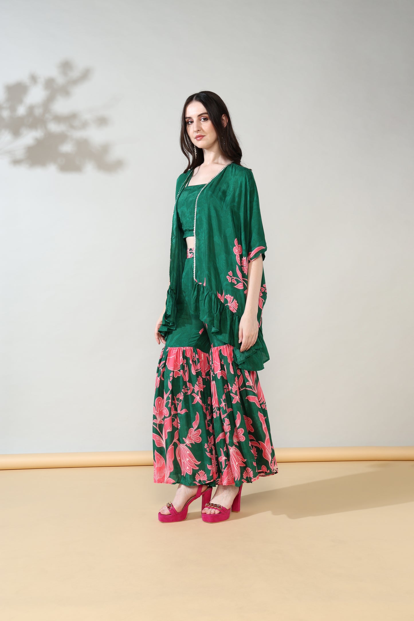 Peach Bloom Pure Muslin Sharara Set of 3