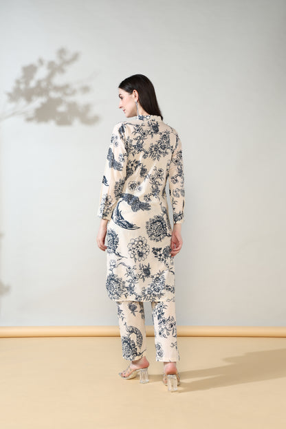 Luxe blue flower Drift Pure Cotton Suit set of 2