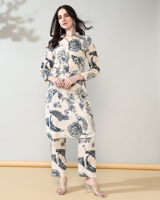 Luxe blue flower Drift Pure Cotton Suit set of 2