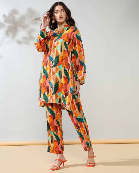 Orange ethnic Pure Muslin Suit Set of 2