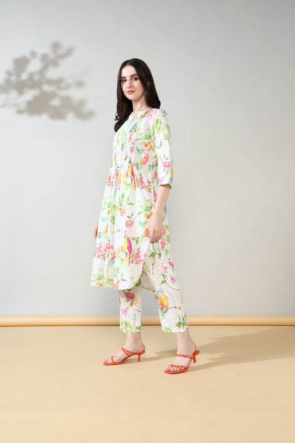 Cream peach floral Pure Cotton Suit Set of 2