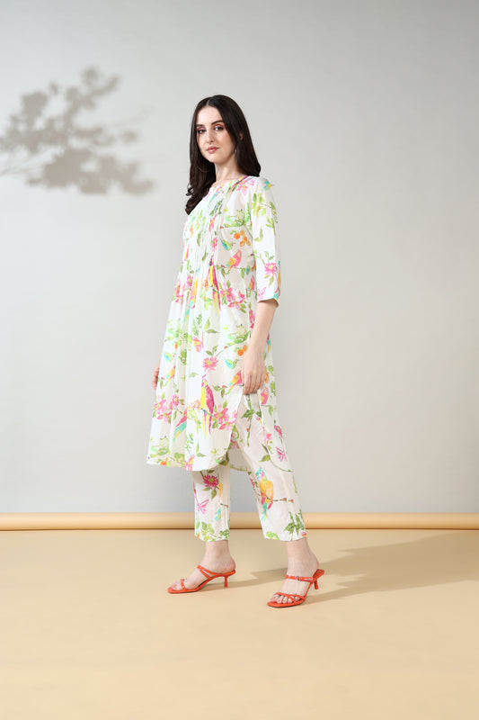 Cream peach floral Pure Cotton Suit Set of 2