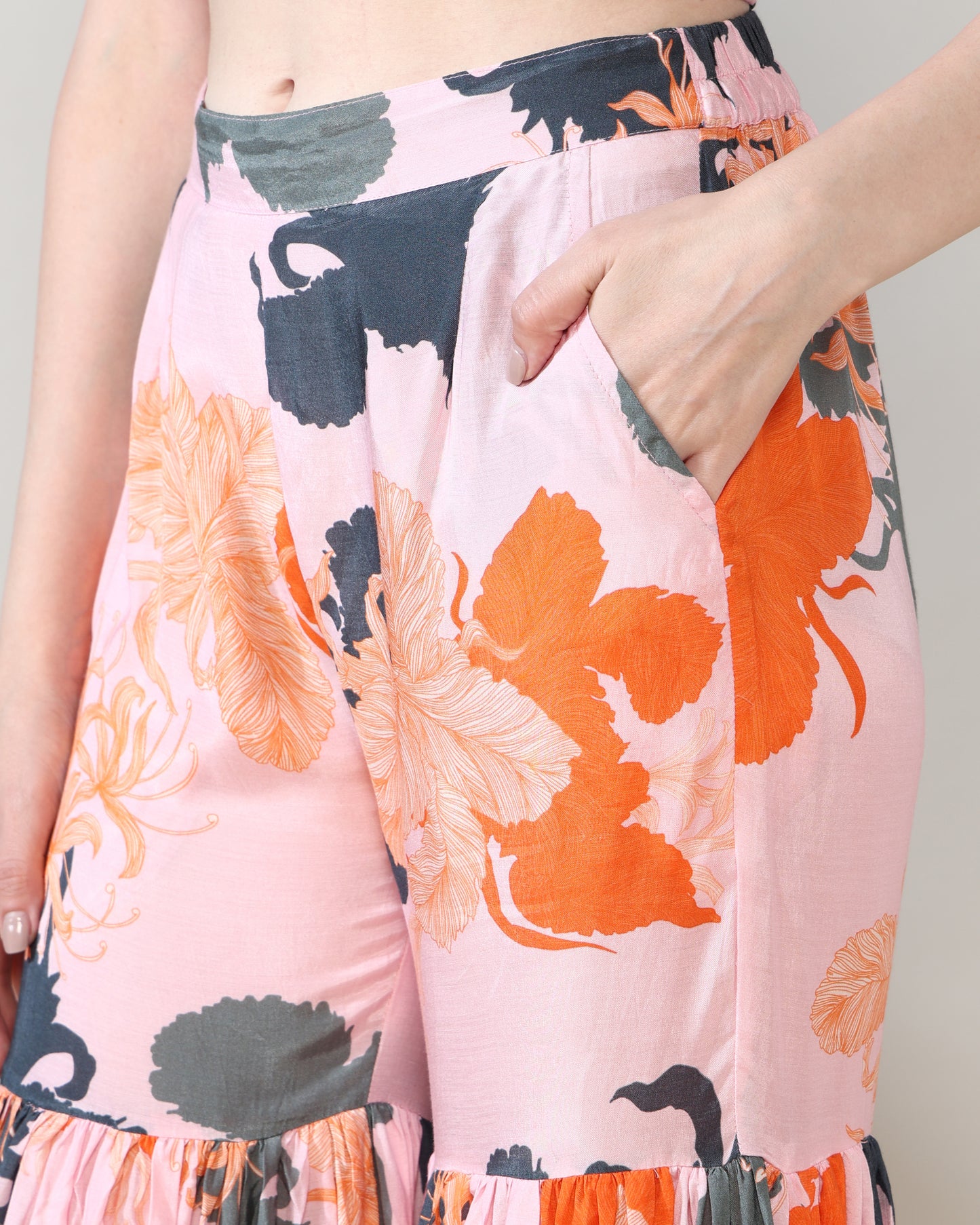 Peachy Orange Pure Muslin Sharara set of 3