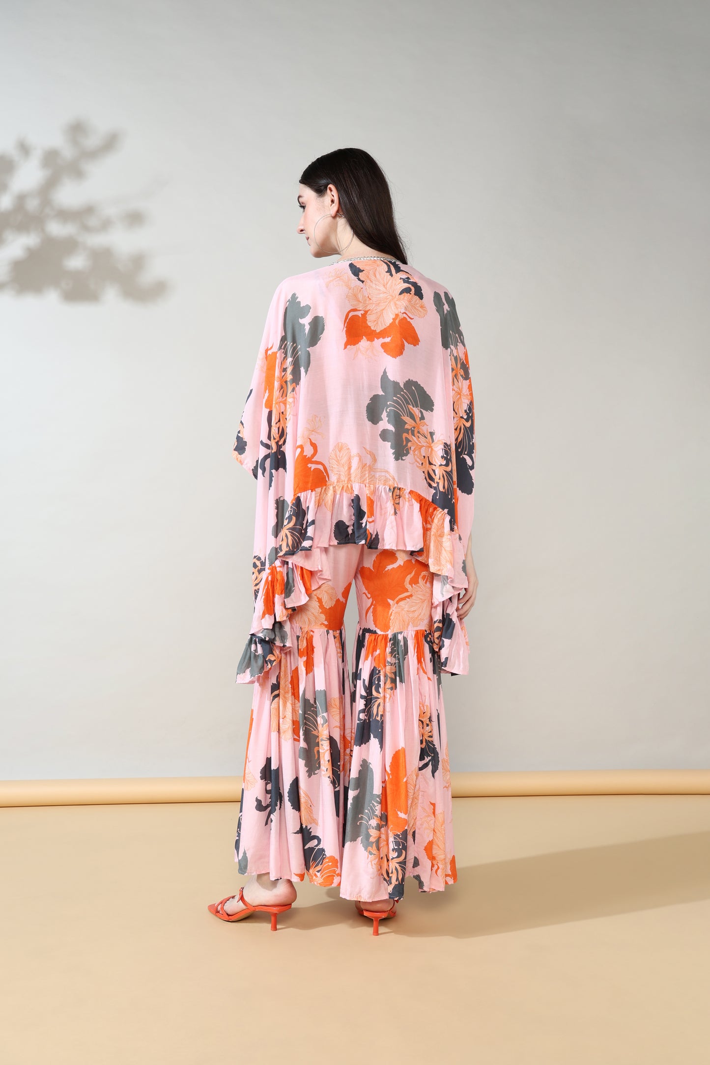 Peachy Orange Pure Muslin Sharara set of 3