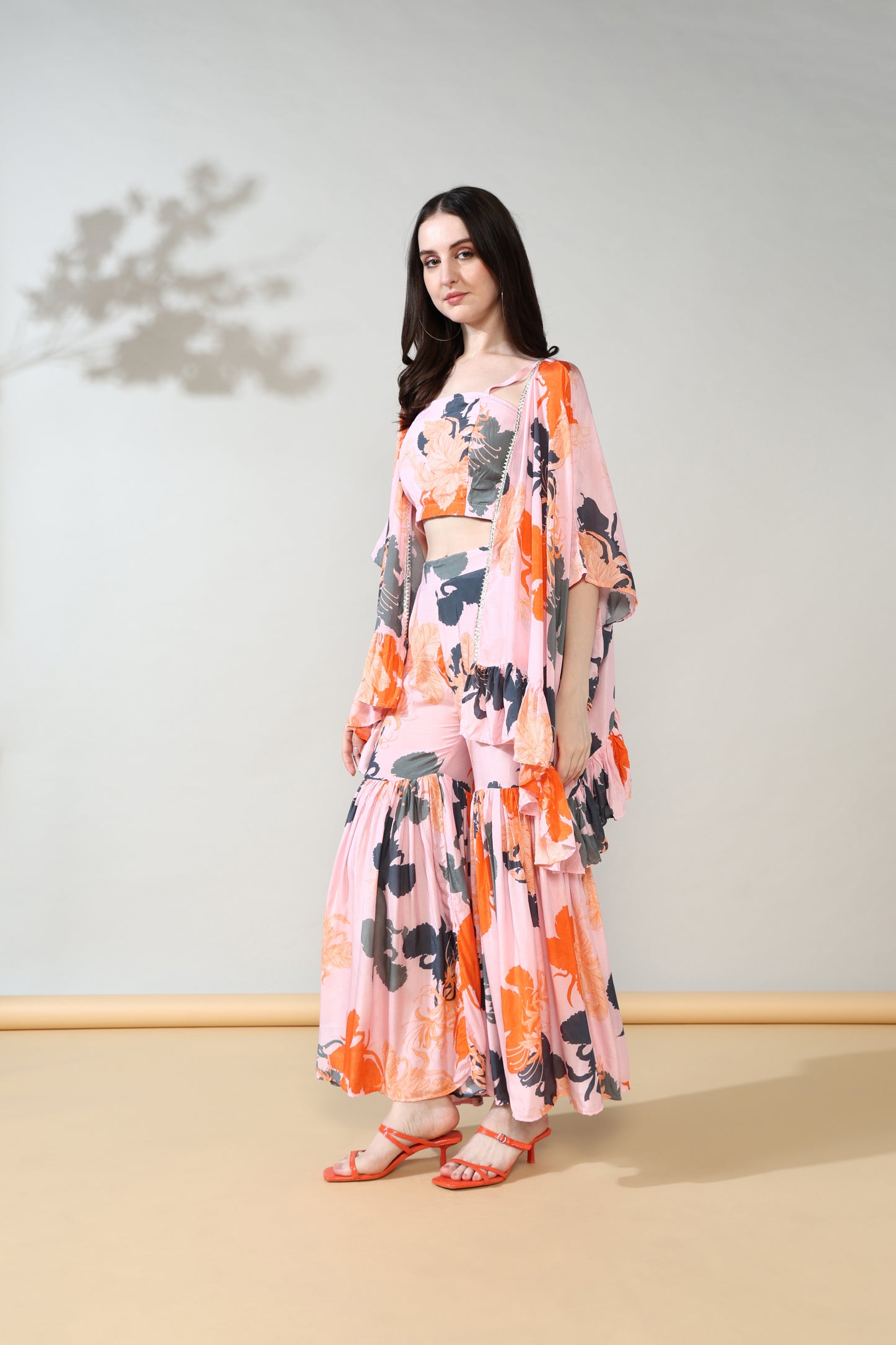 Peachy Orange Pure Muslin Sharara set of 3