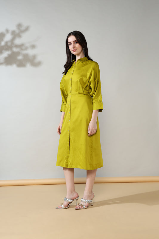 Olive Green Long Shirt Dress
