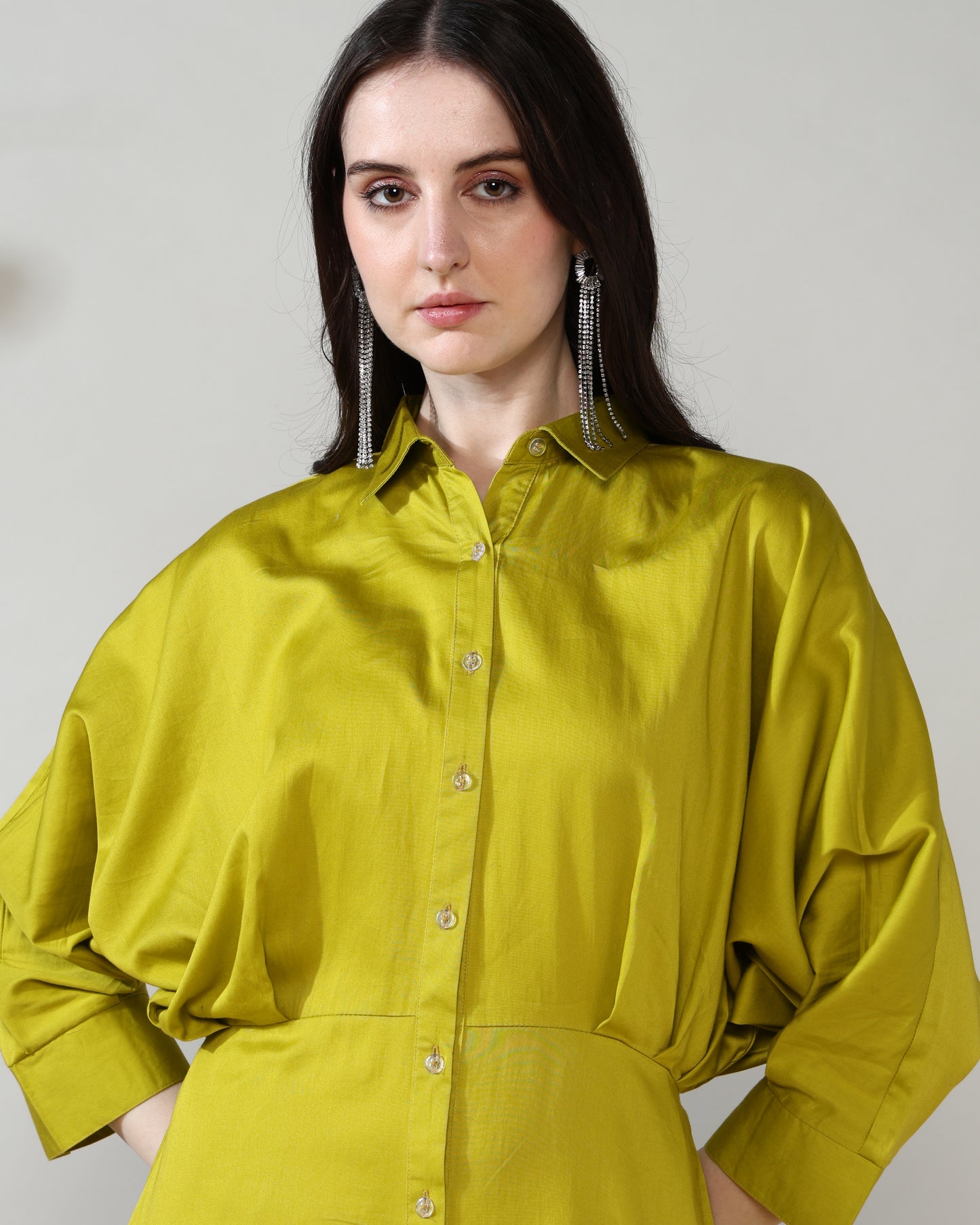Olive Green Long Shirt Dress