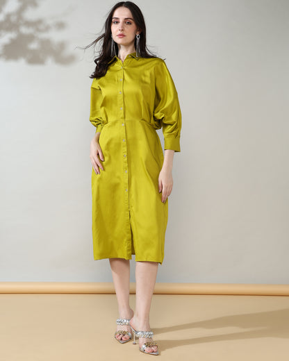 Olive Green Long Shirt Dress