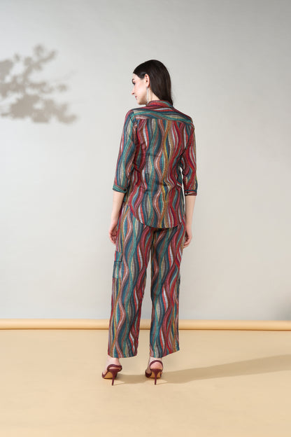Multicolour line Rayon coord set of 2