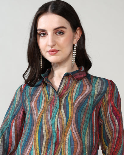 Multicolour line Rayon coord set of 2