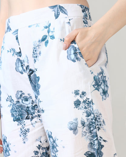 White Blue Pure Cotton Suit Set of 2