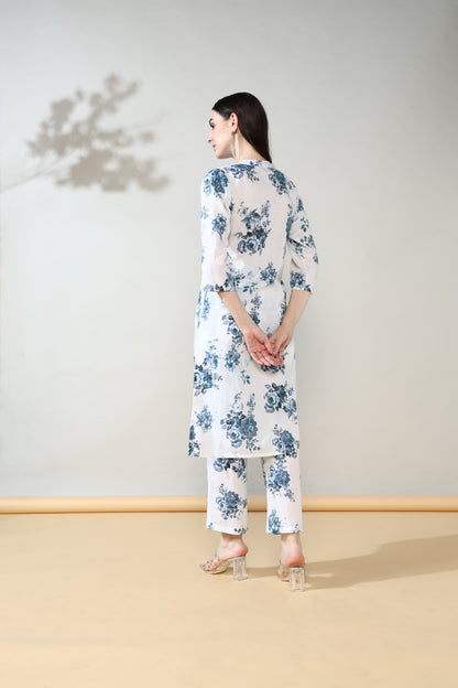 White Blue Pure Cotton Suit Set of 2