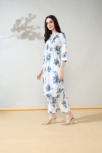 White Blue Pure Cotton Suit Set of 2