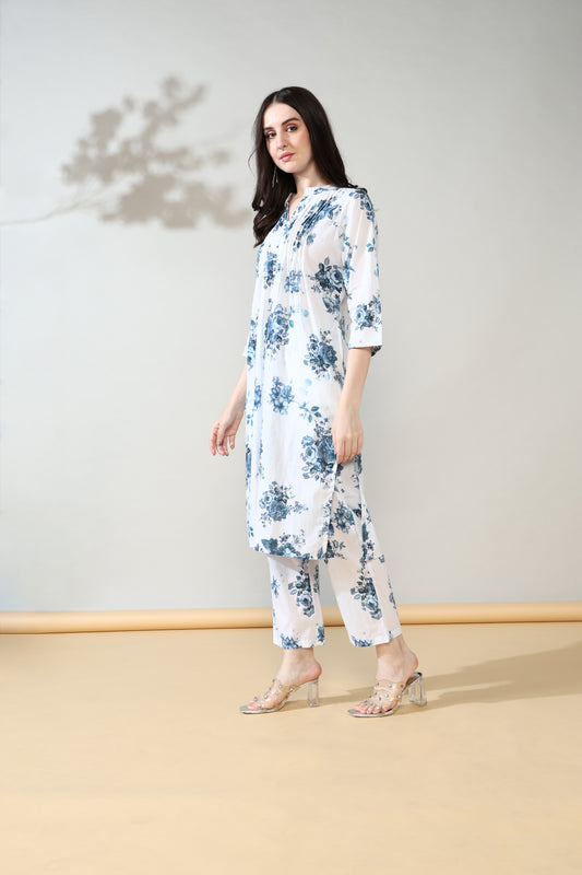 White Blue Pure Cotton Suit Set of 2