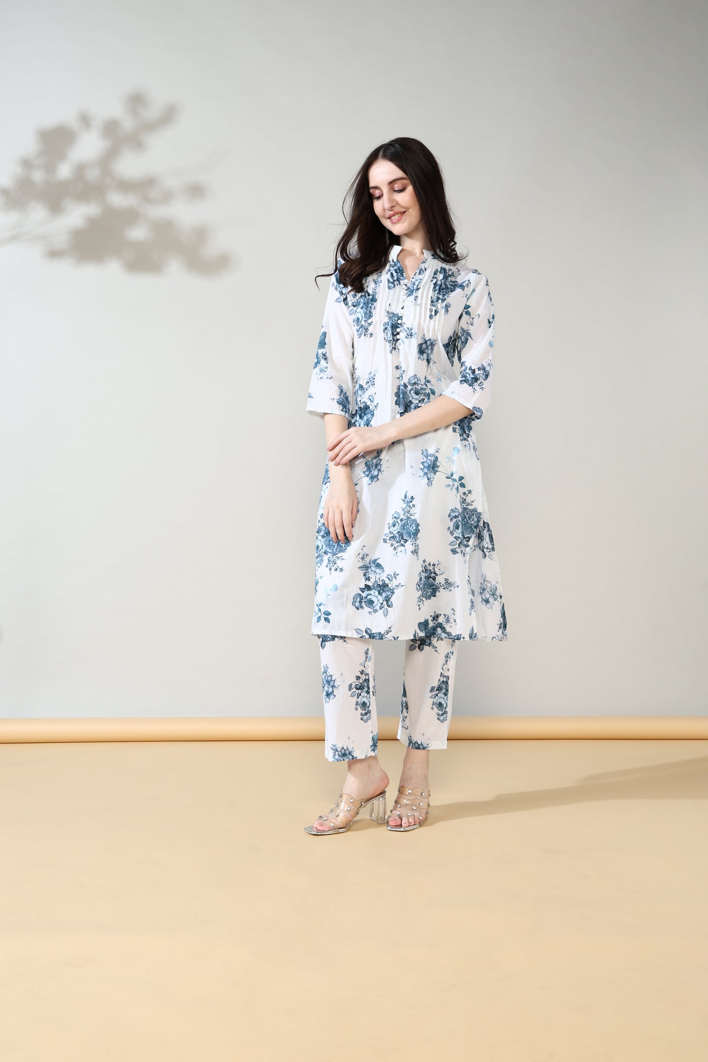 White Blue Pure Cotton Suit Set of 2