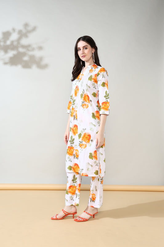 White orange Pure Cotton Suit Set of 2