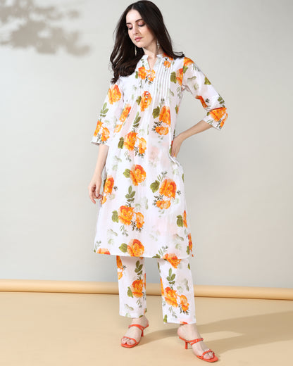 White orange Pure Cotton Suit Set of 2