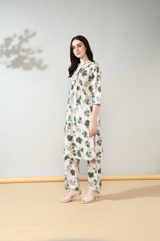 Beige Green Pure Cotton Suit Set of 2