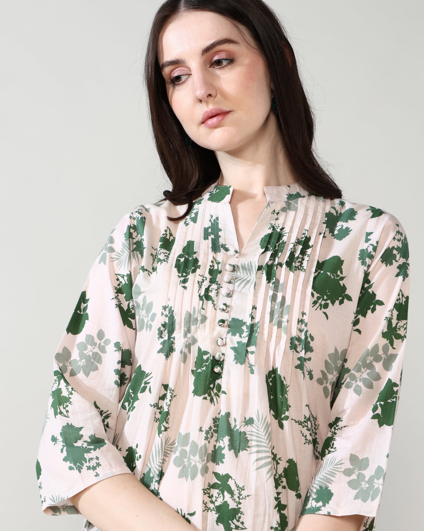 Beige Green Pure Cotton Suit Set of 2