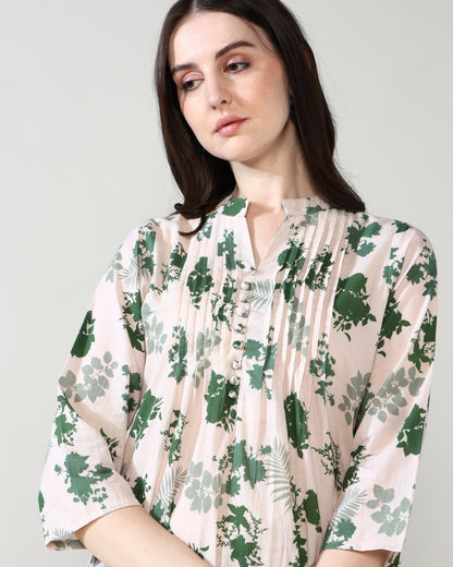 Beige Green Pure Cotton Suit Set of 2