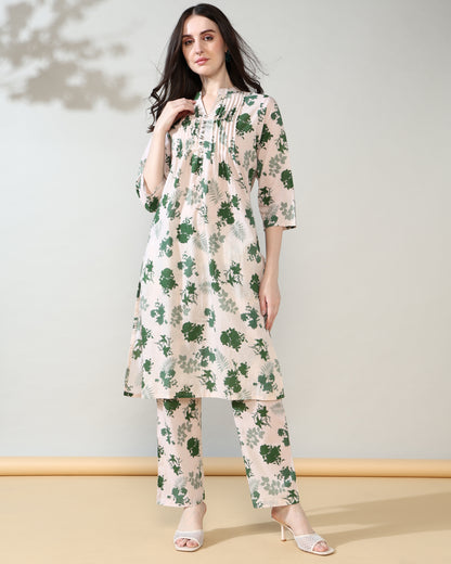 Beige Green Pure Cotton Suit Set of 2