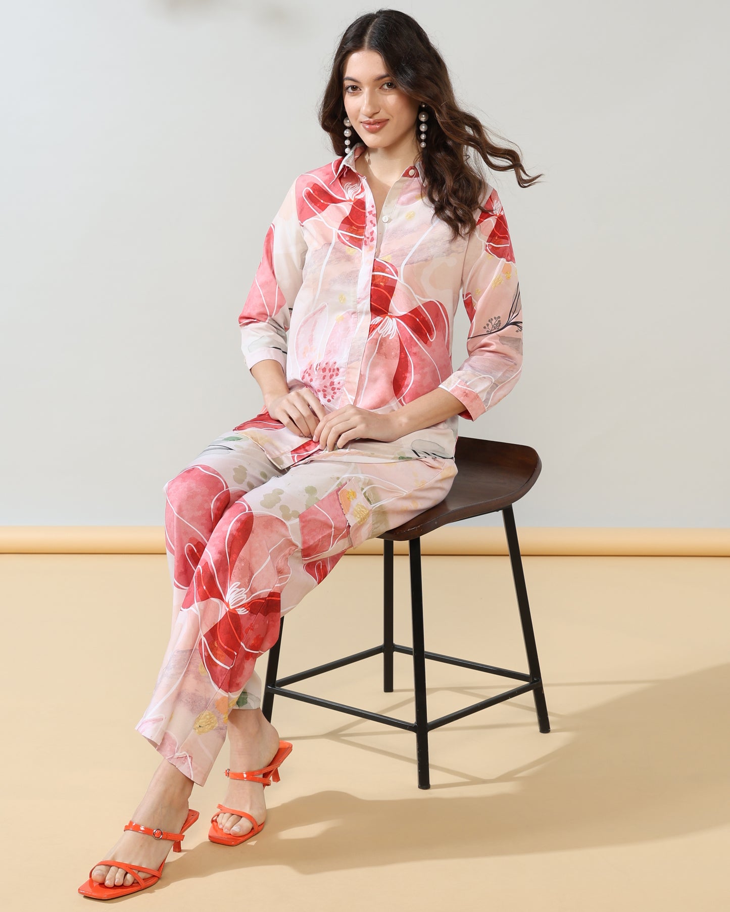 Luxe pastel flower Rayon Coord Set of 2