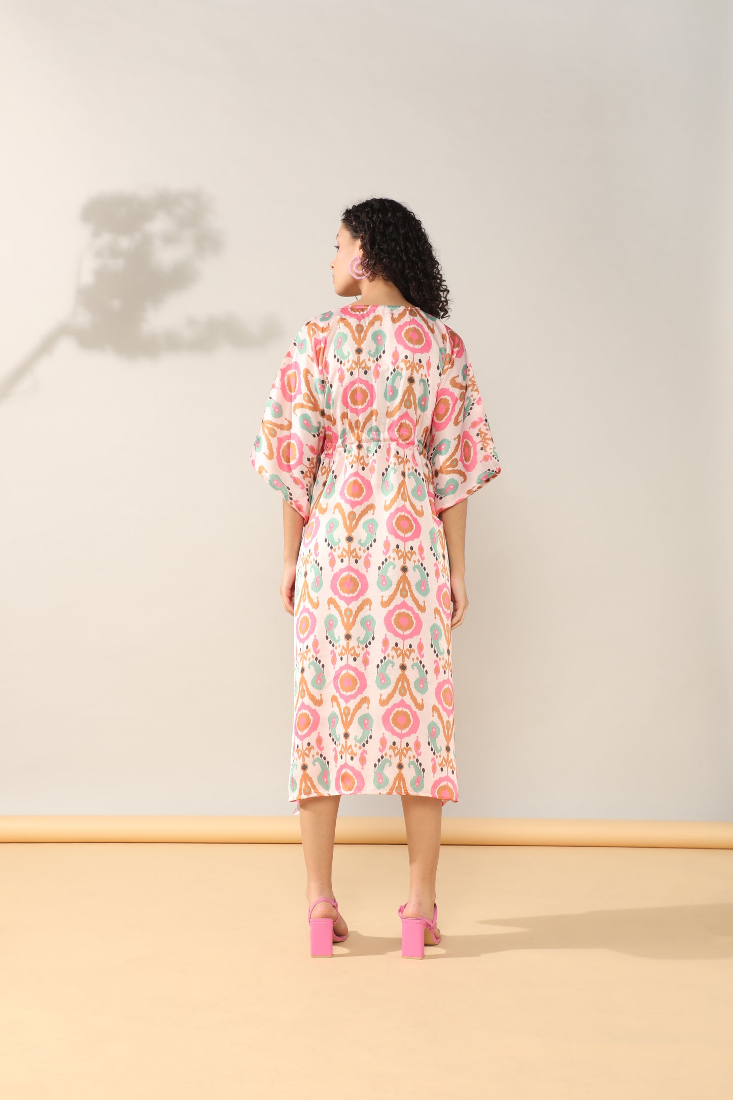 Ikkat ethnic Satin linen Kaftan Dress