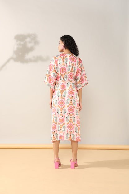 Ikkat ethnic Satin linen Kaftan Dress