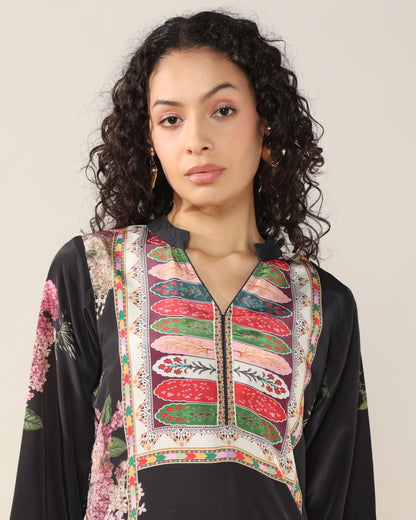 Elegance in Black Print Suit Set with Dupatta