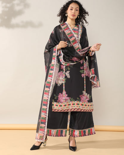 Elegance in Black Print Suit Set with Dupatta