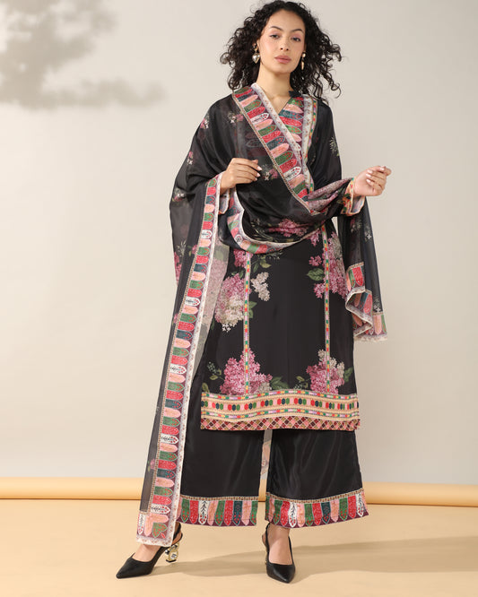 Elegance in Black Print Suit Set with Dupatta