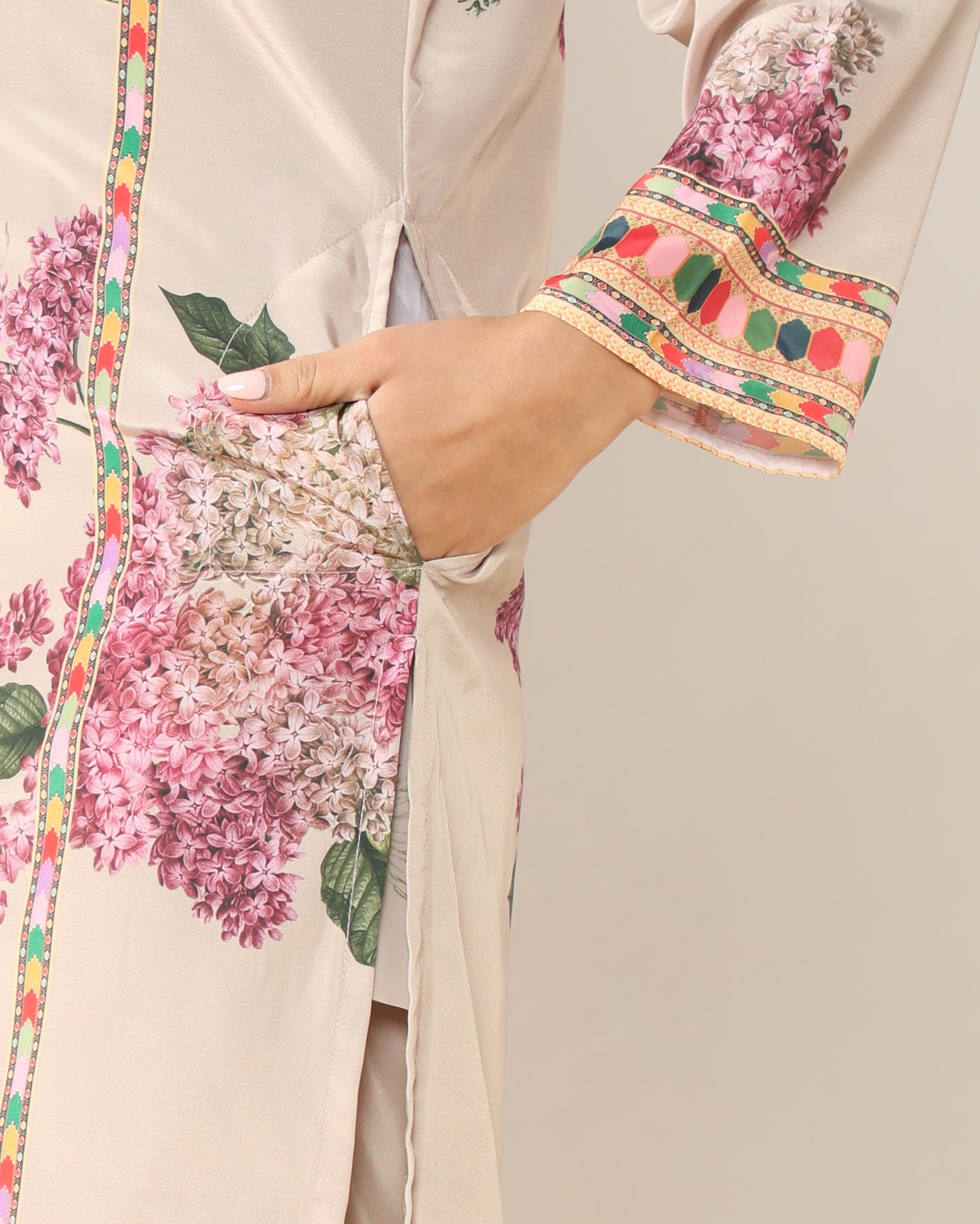 Elegance in Beige Print Suit Set with Dupatta