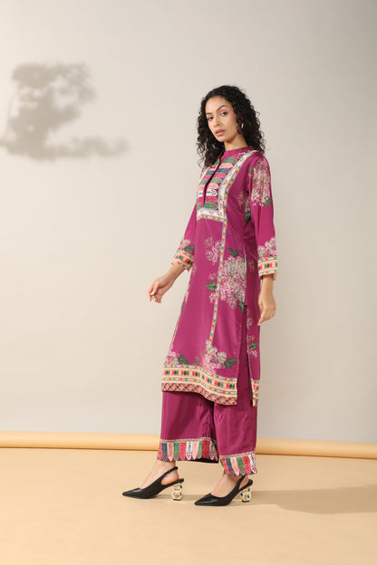 Elegance in Wine Print Suit Set with Dupatta
