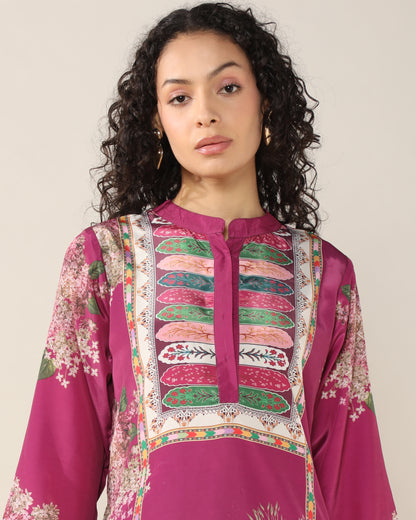 Elegance in Wine Print Suit Set with Dupatta
