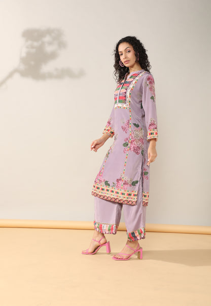 Elegance in Mauve Print Suit Set with Dupatta