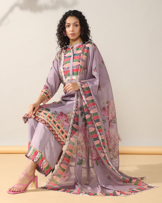 Elegance in Mauve Print Suit Set with Dupatta