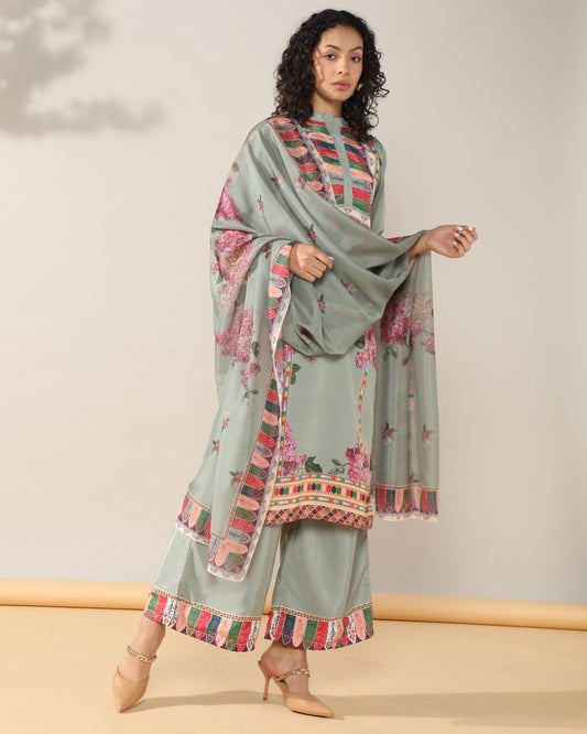 Elegance in Pastel Print Suit Set with Dupatta