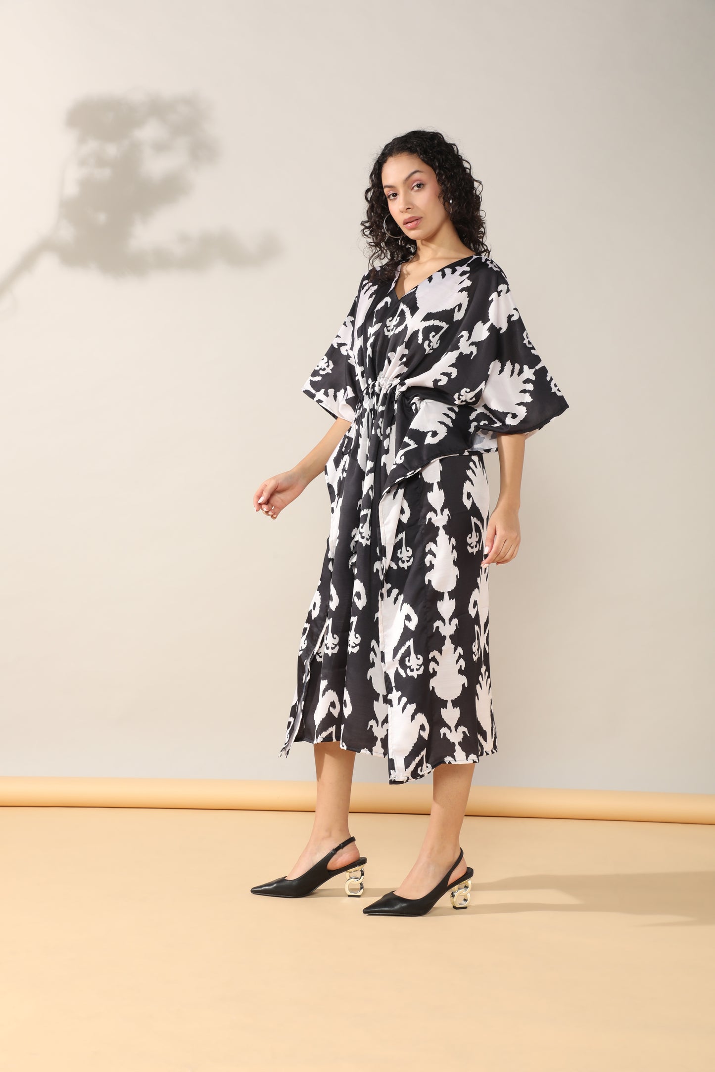 Ikkat Black Satin linen Kaftan Dress
