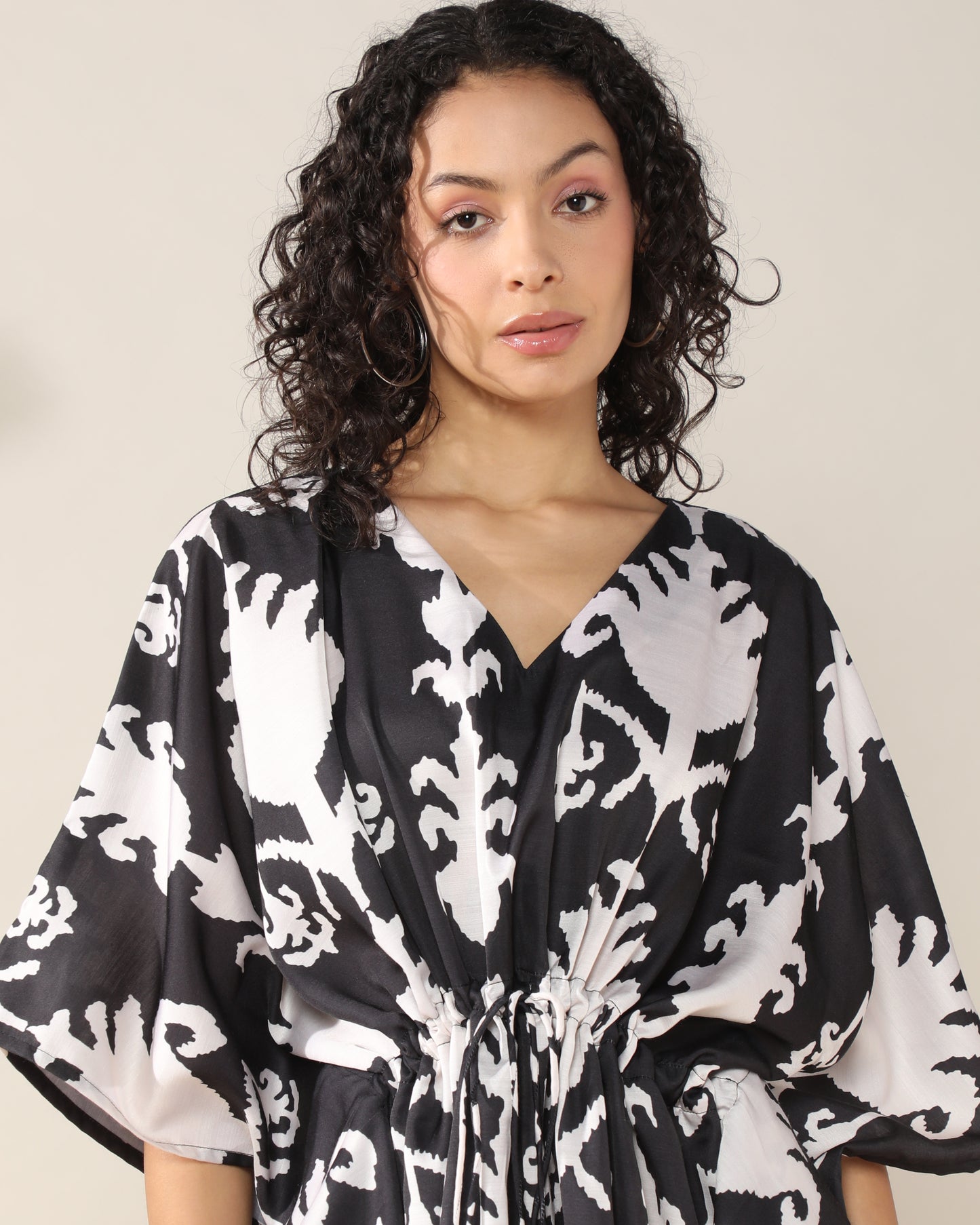 Ikkat Black Satin linen Kaftan Dress