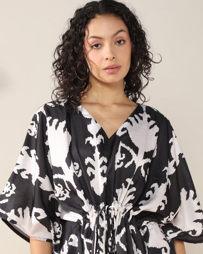 Ikkat Black Satin linen Kaftan Dress
