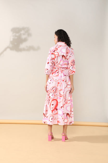 Peach hues Long Dress with belt